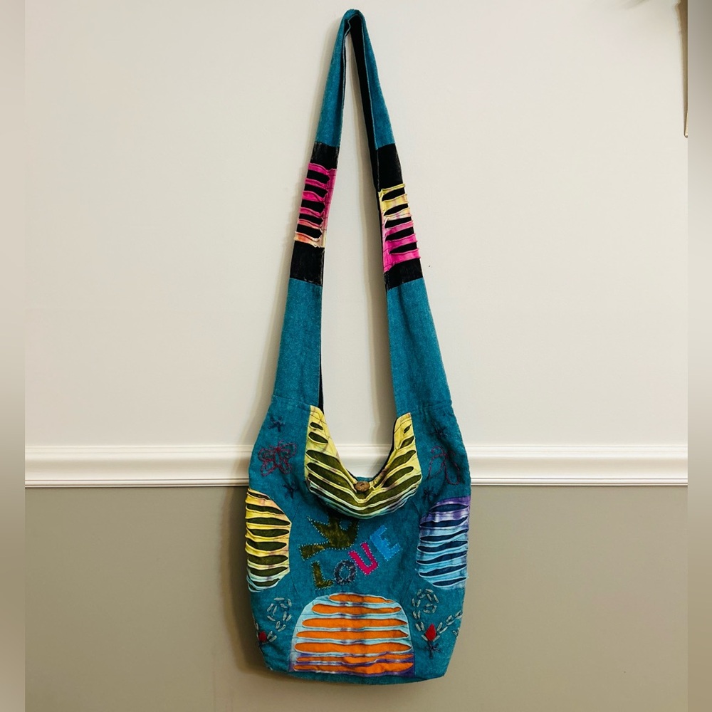 Flying High Boho Blue Multicolor Embellished Shoulder Crossbody Bag